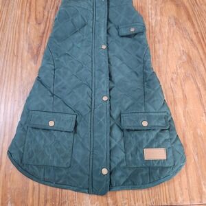 Heart to Tail Quilted Barncoat Dog Jacket Green Zip Snap Pockets Flannel Lined L